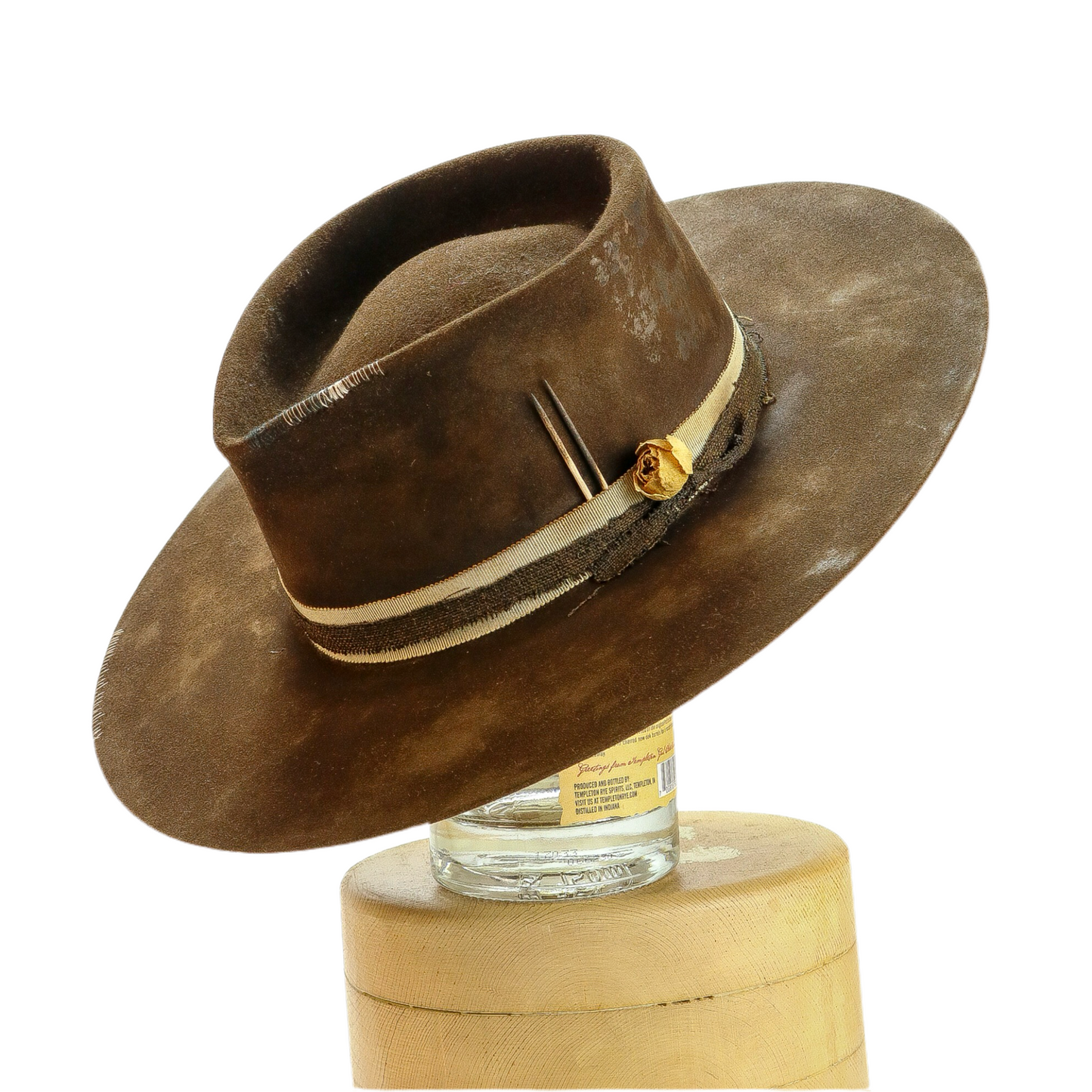 Reggie Distressed Wide Brim Rabbit and Beaver Blend Fur Felt Hat in rich brown tones