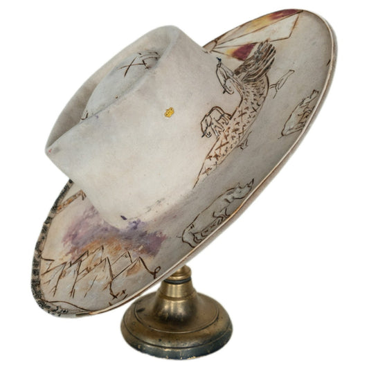 Arlo distressed wide brim rabbit and beaver blend fur felt hat in bone colorway
