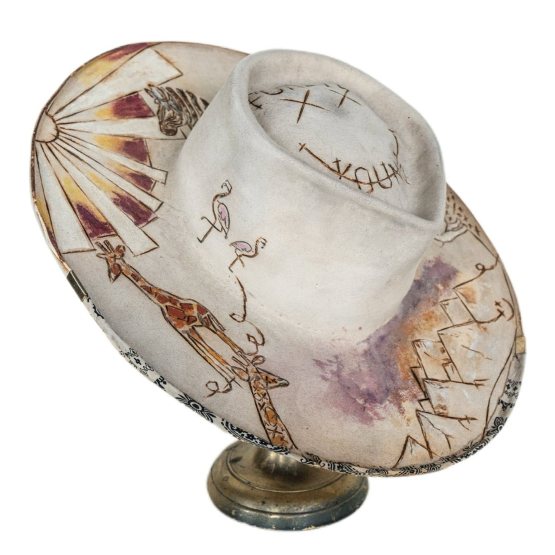 Arlo fur felt hat showing 4.25-inch crown and curled wide brim
