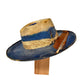 Ellis Distressed Wide Brim Fur Felt Hat showing indigo color variation and worn crown
