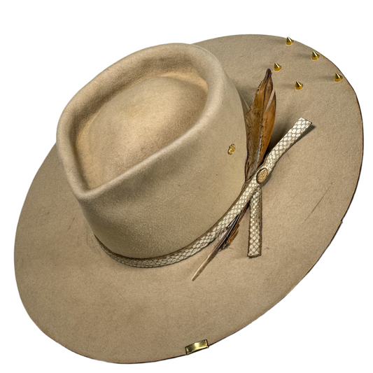 Gina Distressed Wide Brim Fur Felt Hat showing clean shape and soft tonal variation
