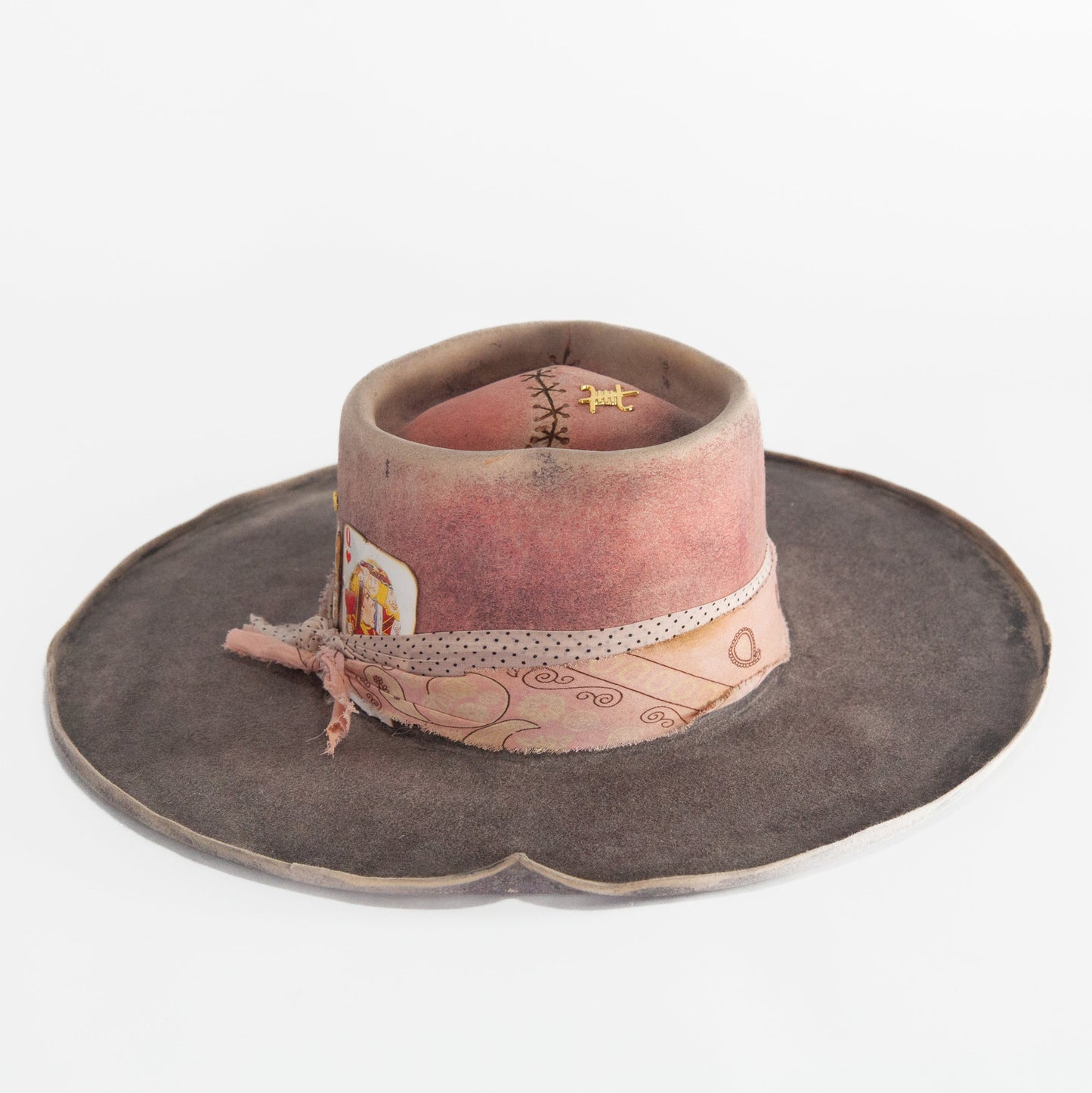Inez Distressed Wide Brim Fur Felt Hat showing tonal contrast between crown and brim
