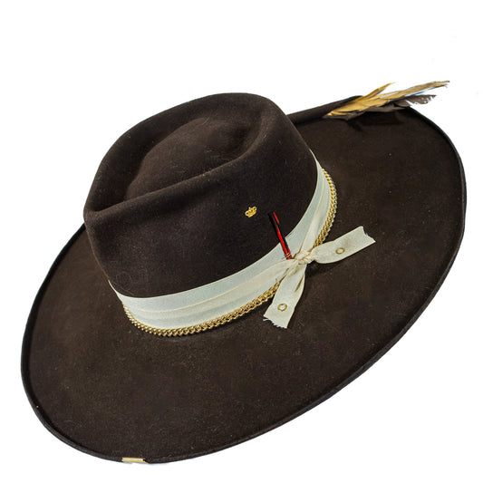 Jude Distressed Wide Brim Rabbit and Beaver Blend Fur Felt Hat in espresso brown
