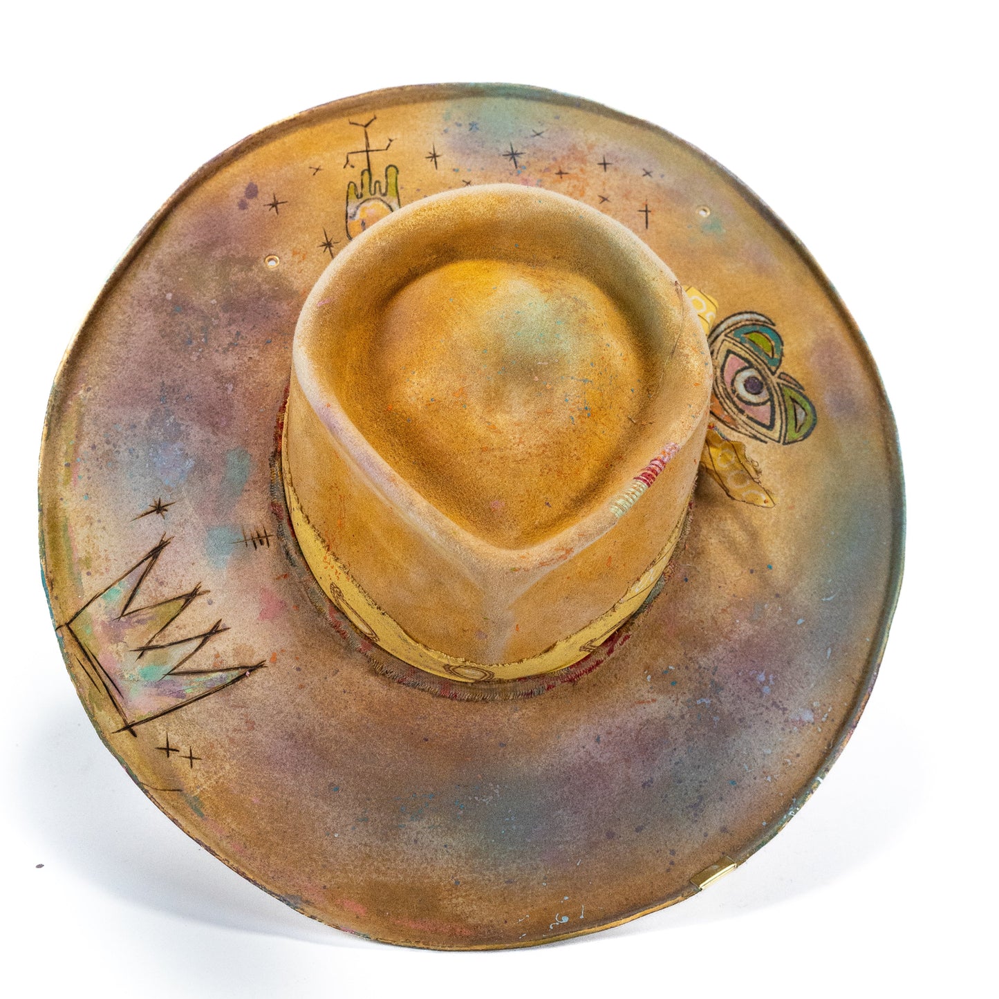 Logie Distressed Wide Brim Fur Felt Hat showing expressive surface work and shorter brim
