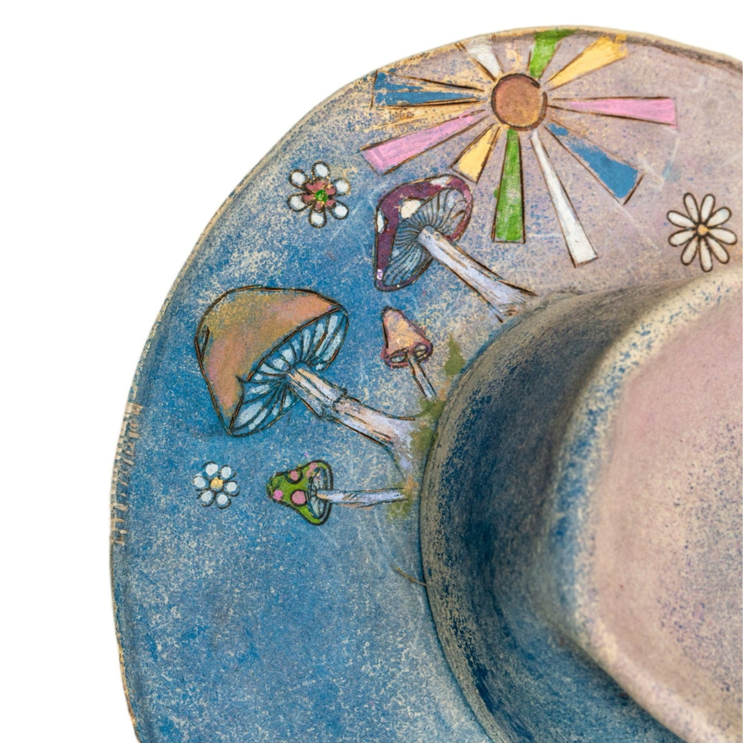 Lumen fur felt hat with hand-etched artwork using knife and blowtorch