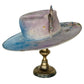 Lumen hand-dyed wide brim rabbit and beaver blend fur felt hat in pink and blue tones
