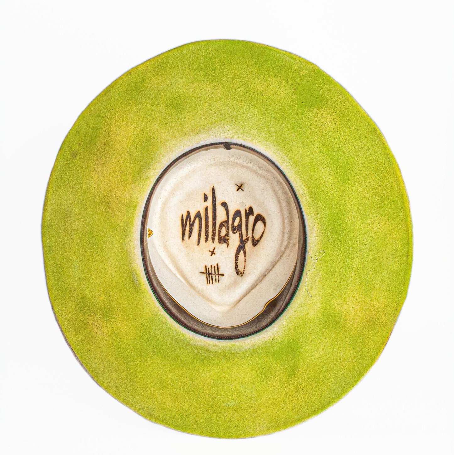 The Margarita Distressed Wide Brim Fur Felt Hat interior with neutral and worn textures
