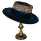 Midnight mixed-material hat showing tall straw crown and midnight blue felt brim