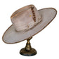 Noelle bone beaver fur felt hat with distressed embossed leather band
