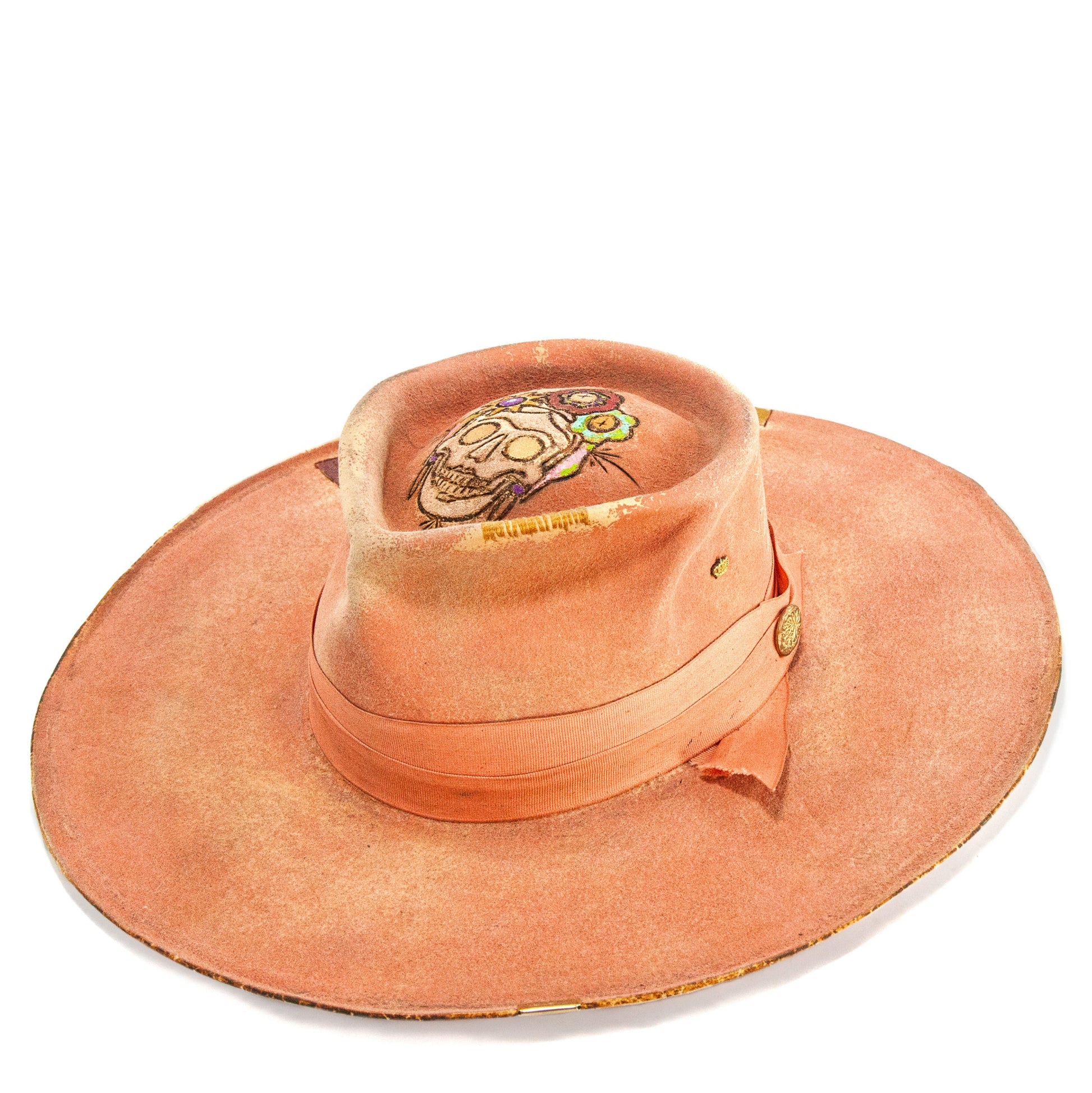 The Paloma Distressed Wide Brim Fur Felt Hat showing soft citrus color transitions
