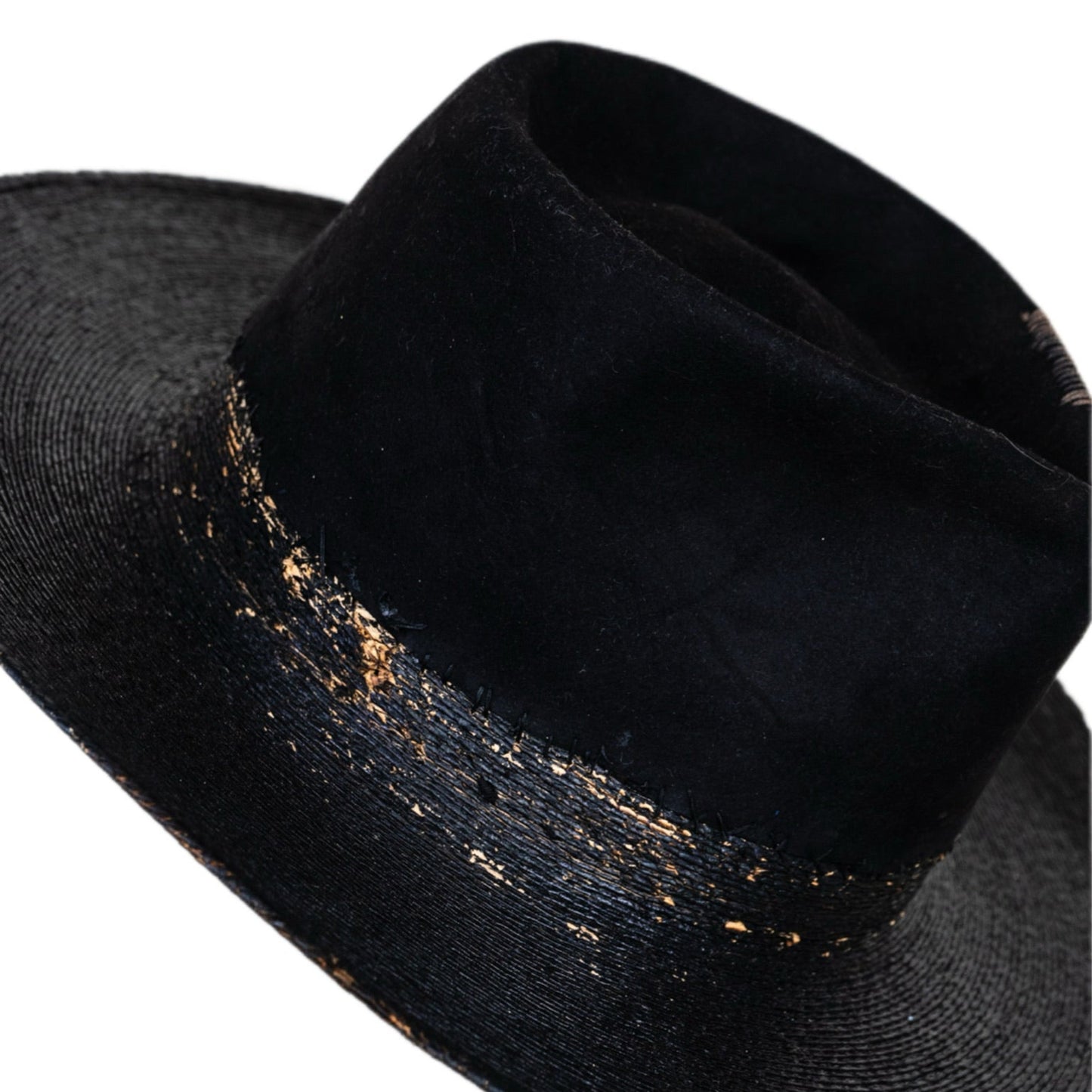 Close-up of distressed brown beaver fur felt texture