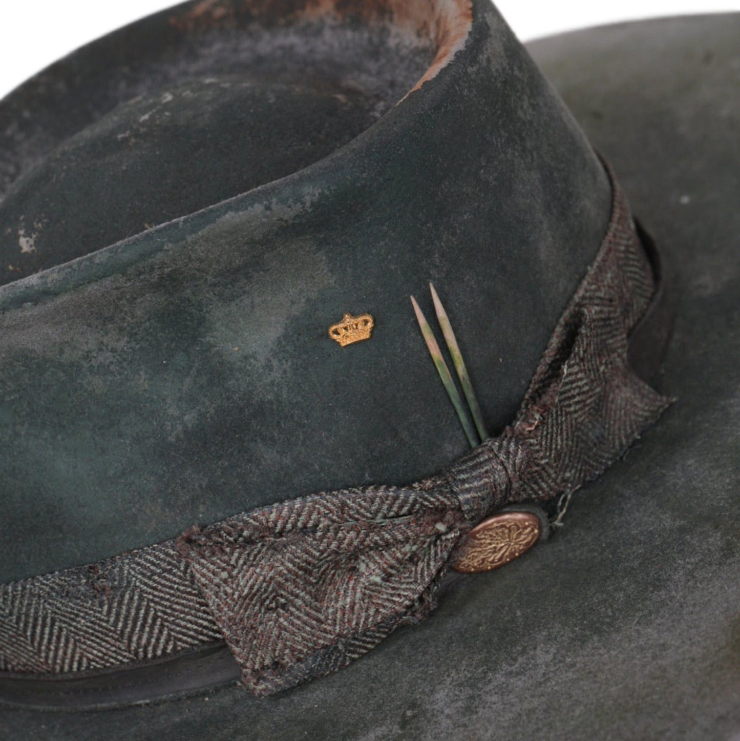 Rowan fur felt hat with Italian wool ribbon and distressed leather band