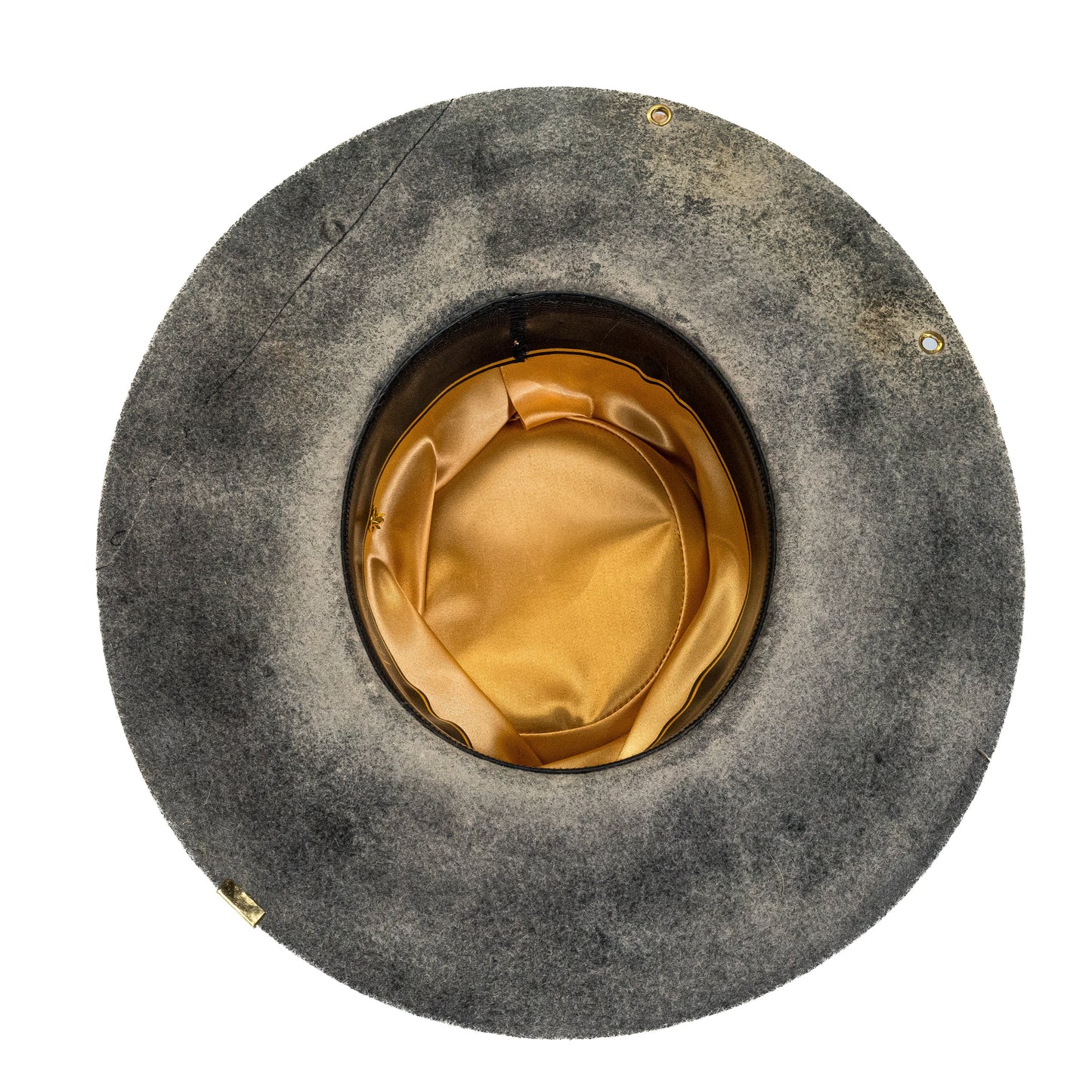 Underside of heavily distressed rabbit and beaver blend fur felt texture in charcoal tones