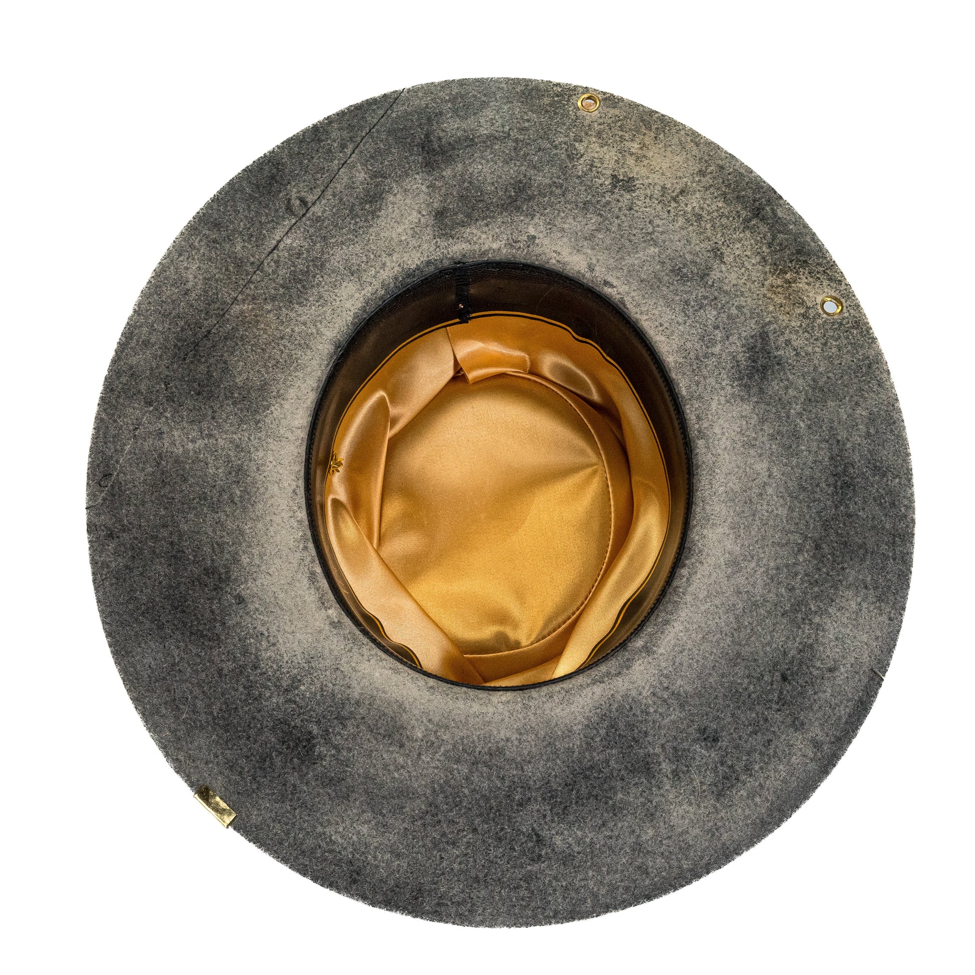 Underside of heavily distressed rabbit and beaver blend fur felt texture in charcoal tones