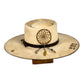 Vera Distressed Wide Brim Fur Felt Hat with hand-burned dreamcatcher motif
